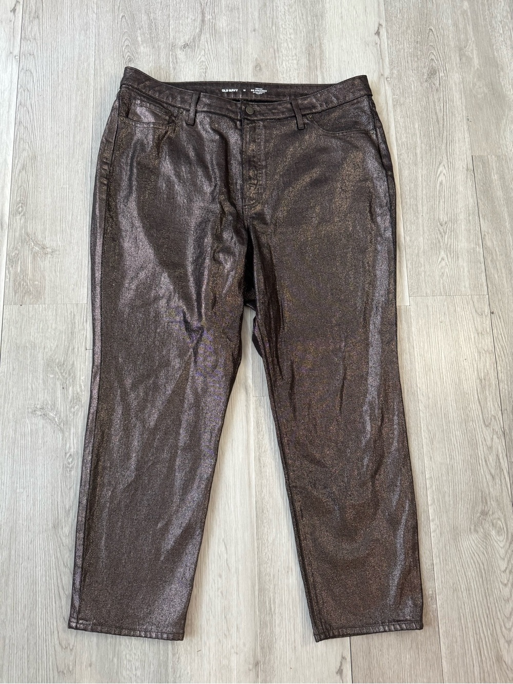 Old Navy High Rise OG Straight Smooth Shiny Metallic Bronze Women's 18 Pants